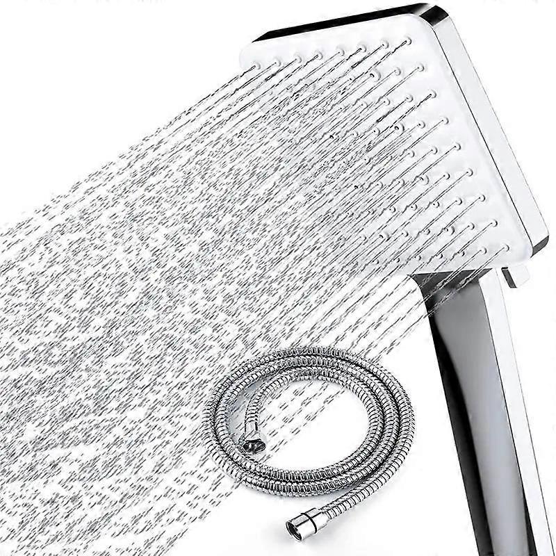 Square hand shower with six function paddle shift booster shower head set (shower + hose)