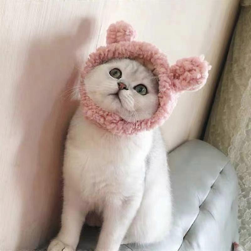 Pet Hat, Bear Plush Headgear (pink)