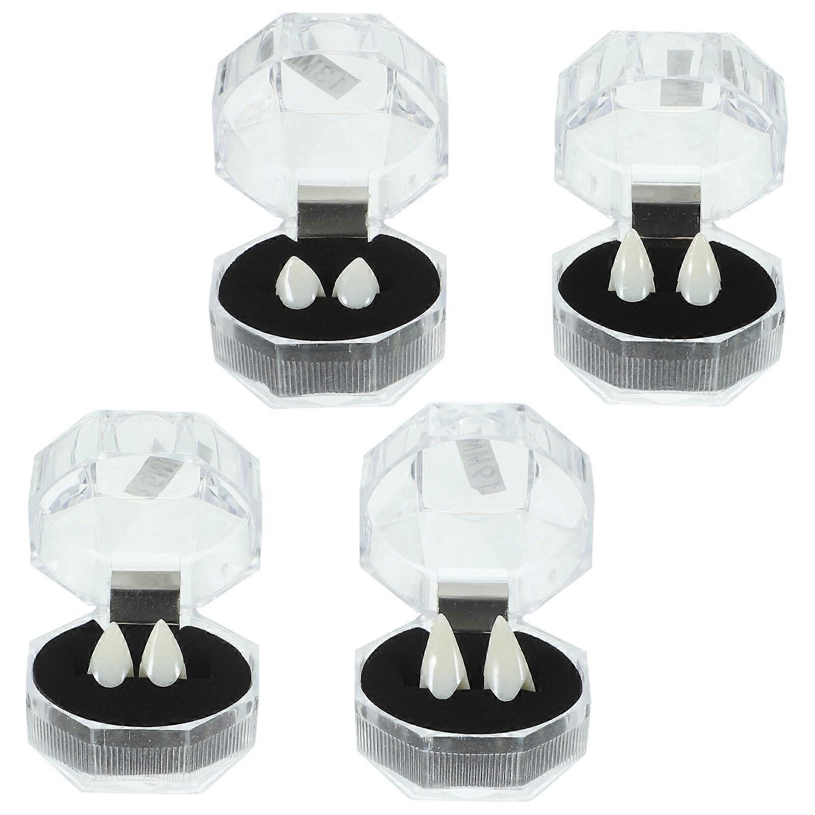 4 Pairs of Custom Fangs Cosplay Teeth Dentures Halloween Party Props (4 Pairs Packed, 13mm+15mm+17mm+19mm)