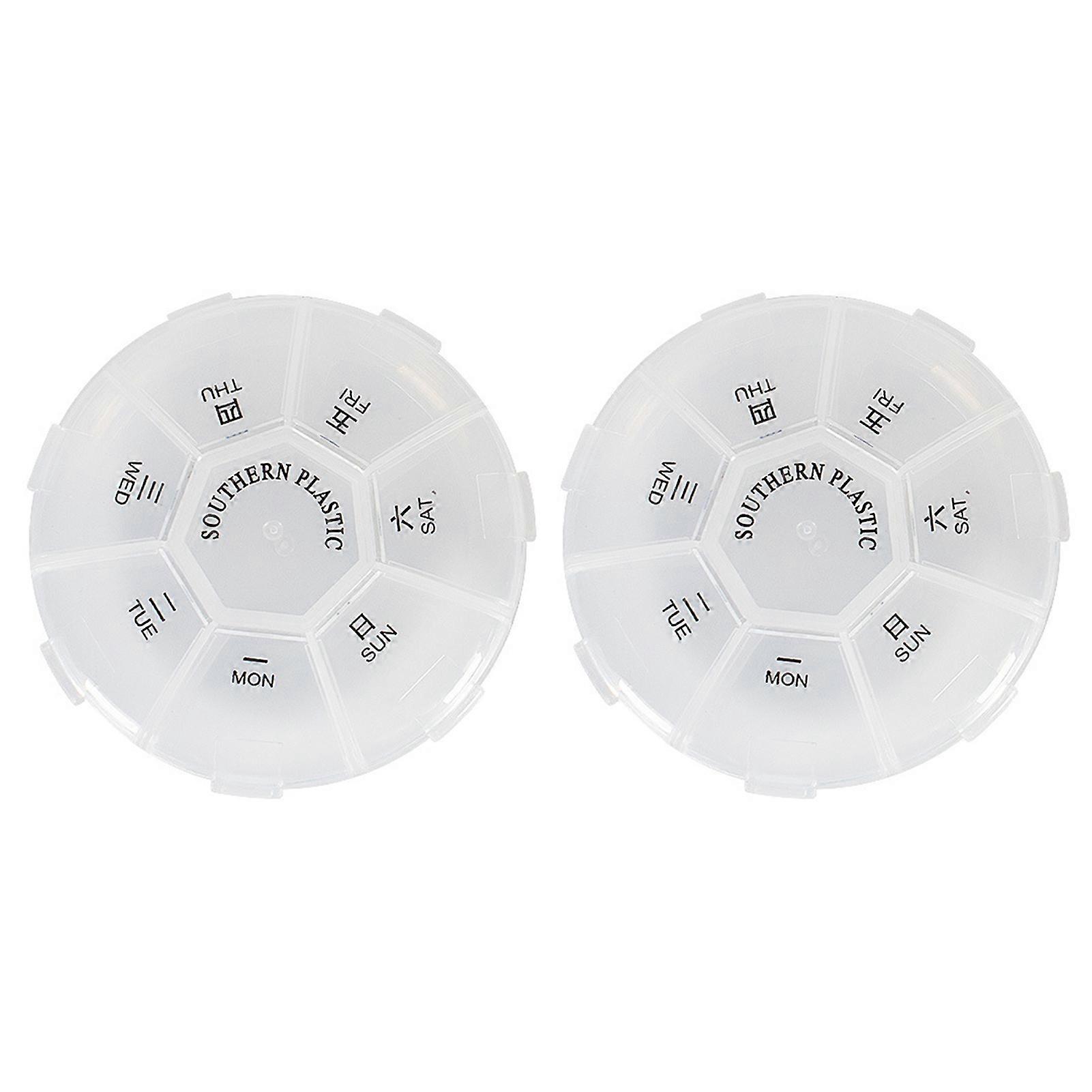 2Pcs  Pill Case  Round  Multi-purpose  Mini  See-through Lid Weekly Pill Container  for Travel