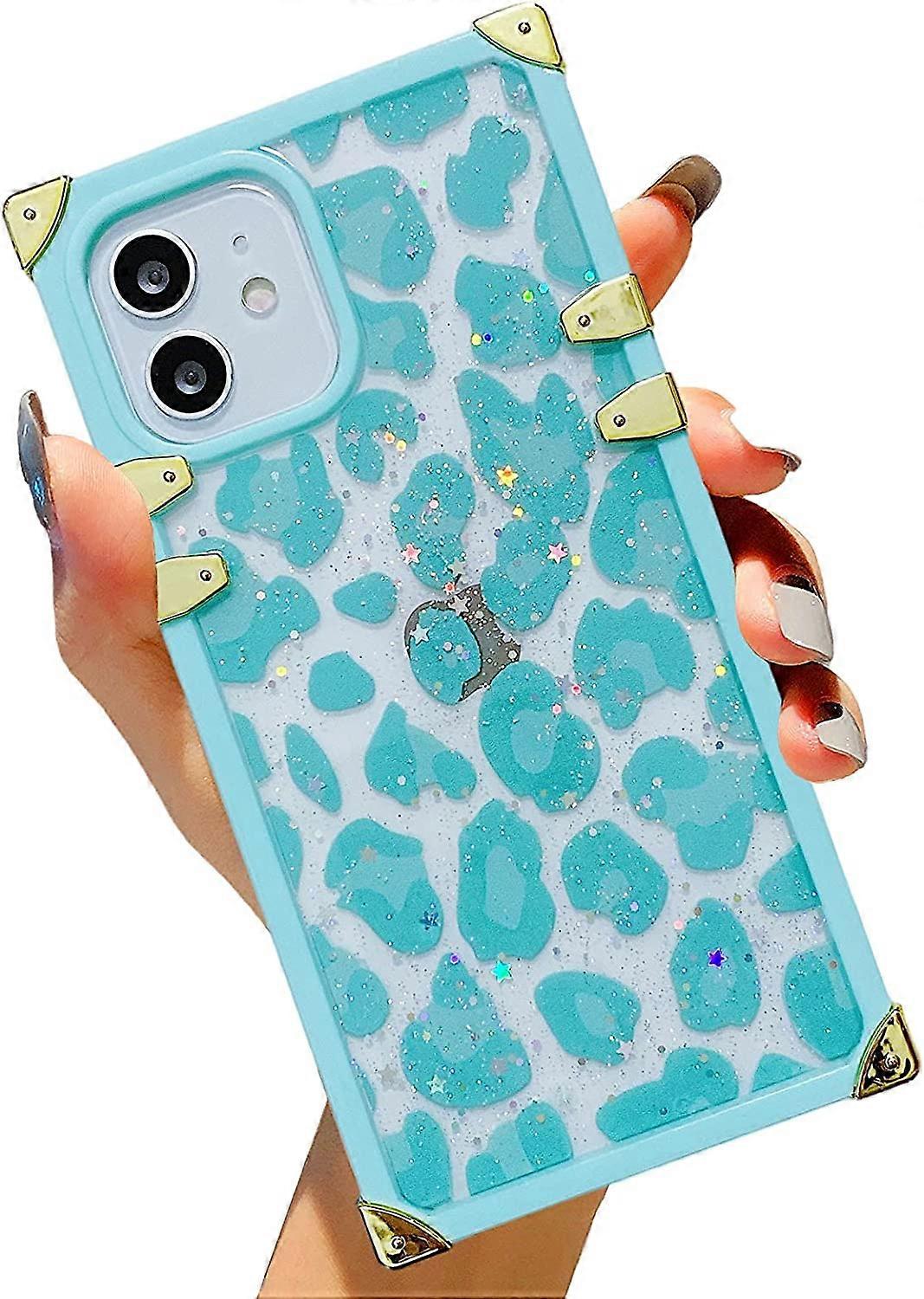 Compatible for iPhone 12 Case Square and iPhone 12 Pro Case Square, Leopard Glitter Sparkle Cute Reinforced Corners Shockproof Edge Bumper Silicone Sq
