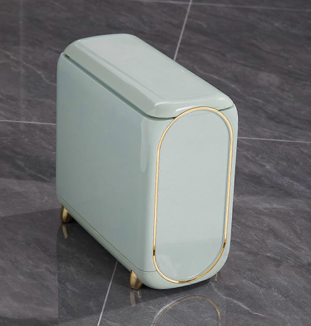 Lätt lyxig soptunna för badrum (med lock), 7,5 liters rektangulär smal soptunna (med hjul), dubbelhink för soptunna i plast, lämplig för sovrum