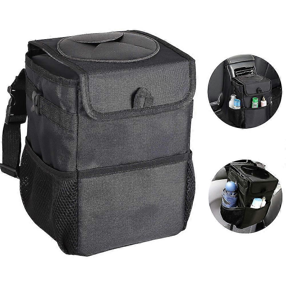 Car Trash Garbage Can With Lid And 3 Storage Pockets, Car Trash Bag