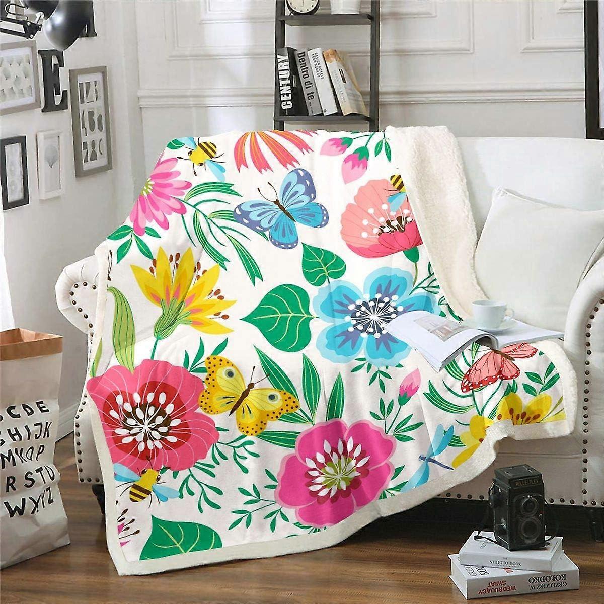 Pink Poppy Sherpa Blanket Poppy Floral Fleece Throw Blanket for Sofa Couch Bed Botanical Floral Printed Plush Blanket Ultra Soft Decor Colorful Wild F