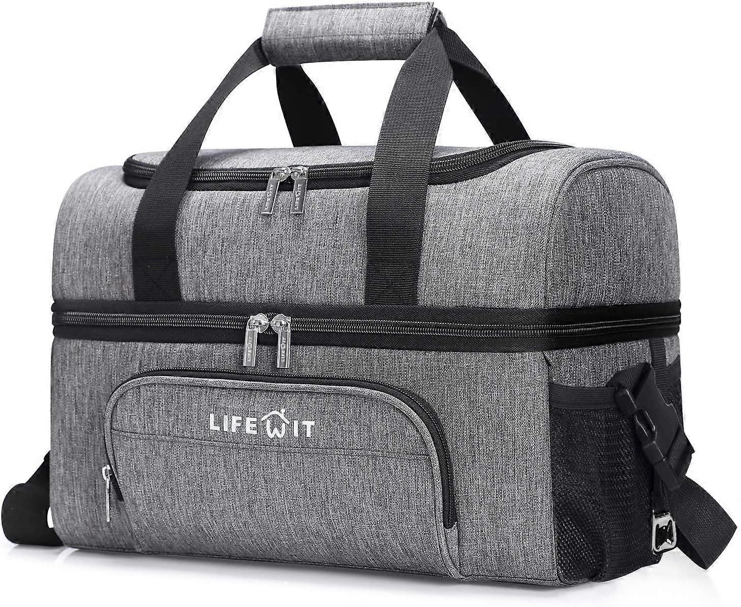 Grey  Cooler Bag Insulated 32-Can Large Shopping Bag, 23L Double Decker Soft Cooler Soft-Sided Cooling Bag for Beach/Picnic/Sports (Grey)