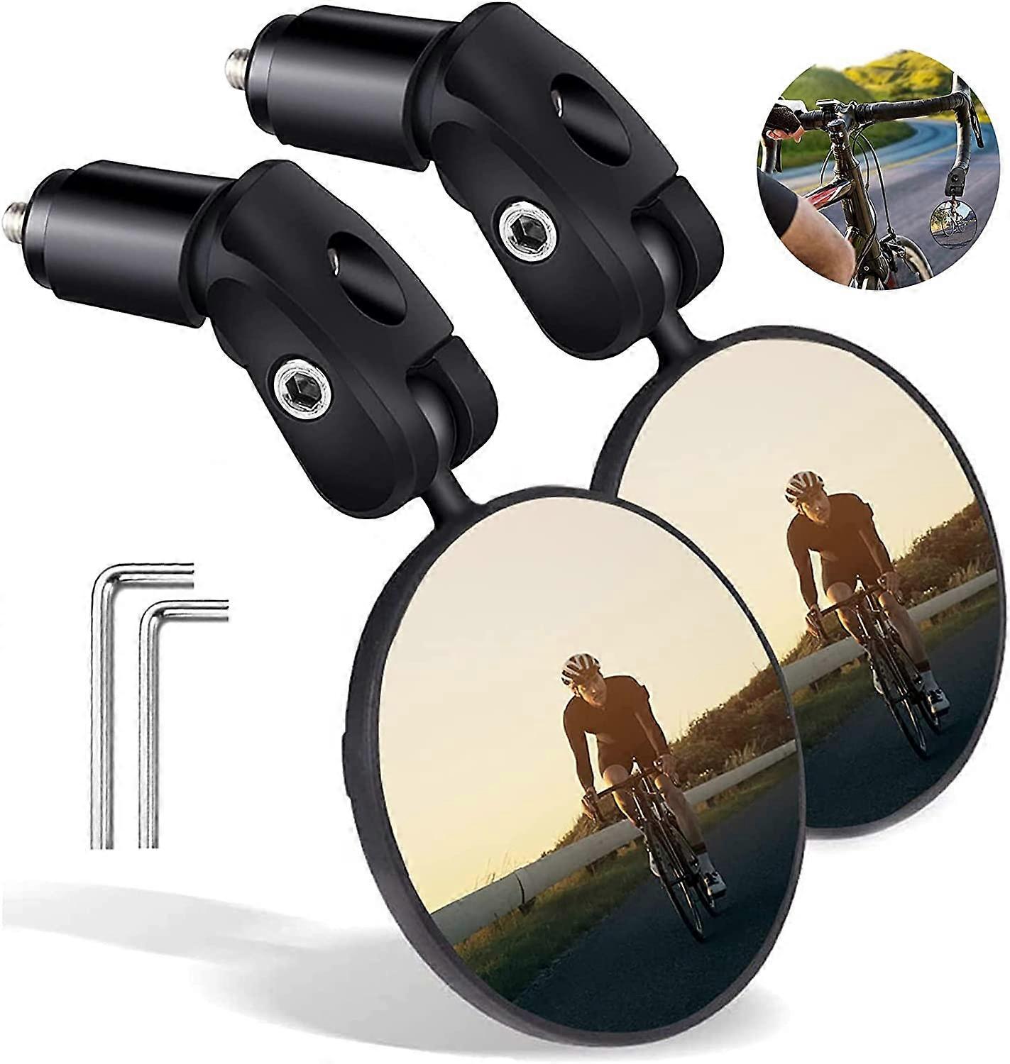 Bicycle Reflector, HD 360 Adjustable and Rotating Universal (2pcs) for Bicycle Handlebar End 18-22mm, Mini Mirror for Bicycle, MTB