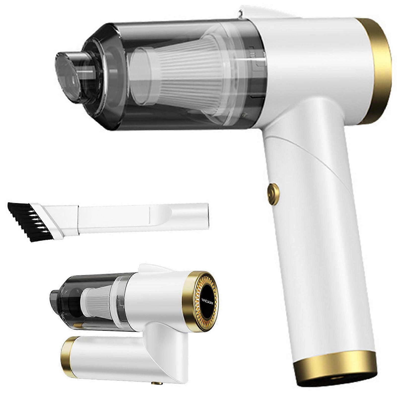 Witte compacte opvouwbare autostofzuiger met opladen via USB-C