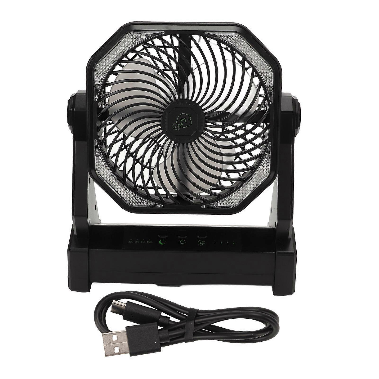 Campingvifte med LED-lykt, 270掳 Pivot, USB oppladbar utendørs vifte