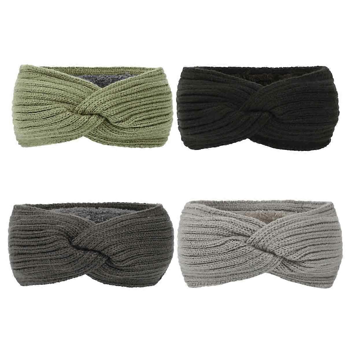 4pcs Chunky Knit Headbands, Braided Warm Ear Warmers