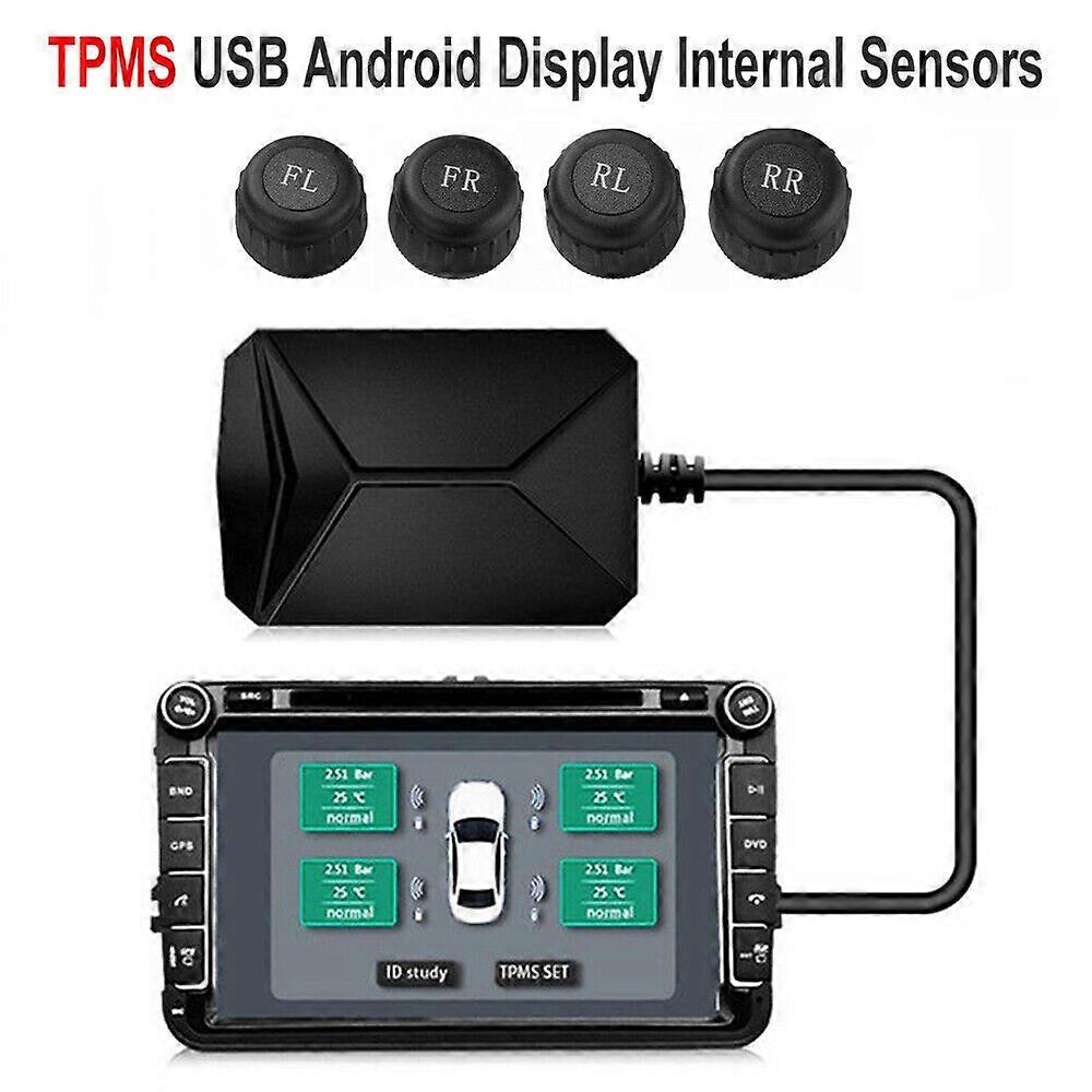 USB Android TPMS Tire Pressure Monitoring System Voltage Monitor Android Navigation Monitoring Alarm System Wireless Transmission TPMS with 4 External