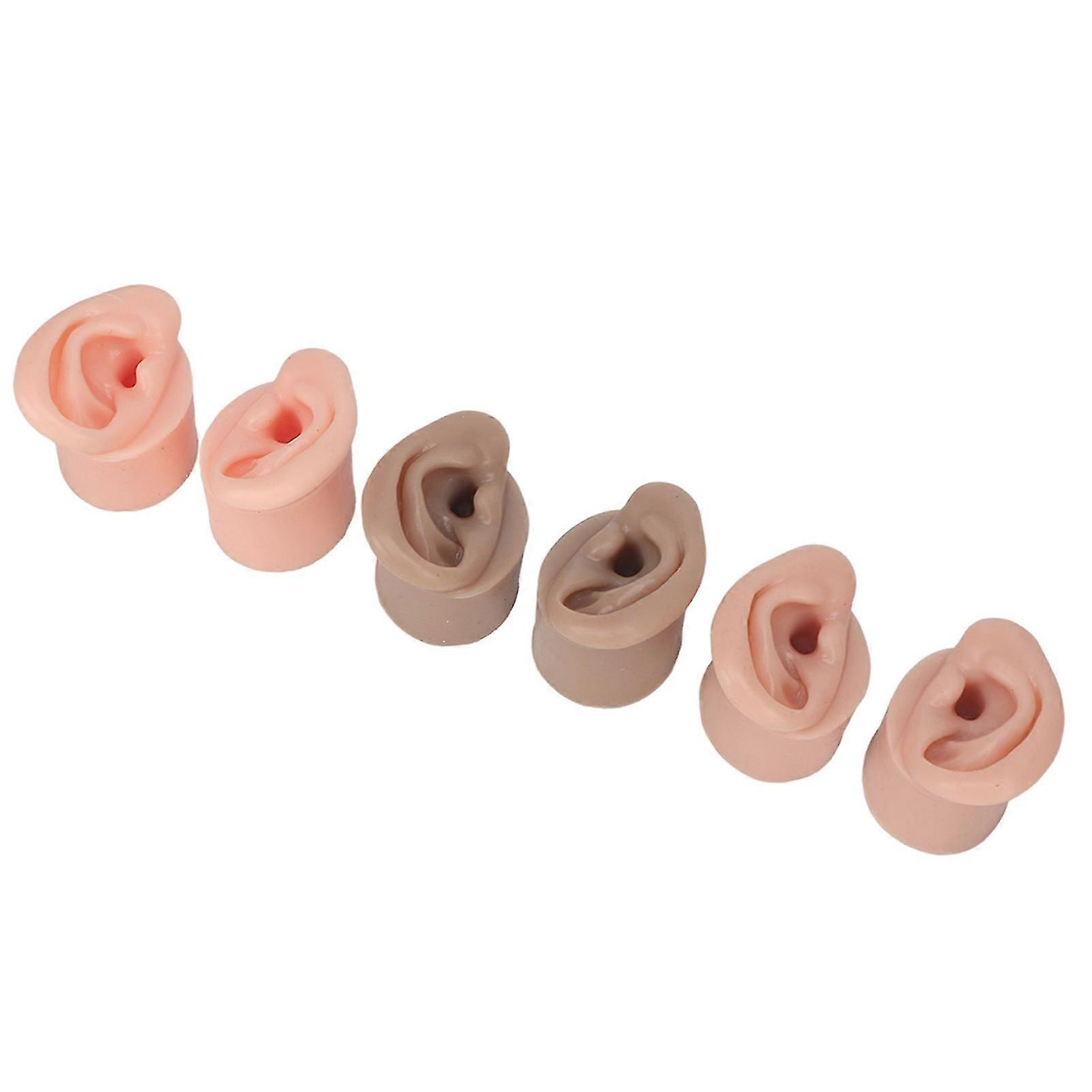 3 Pair Silicone Ear Model Different Skin Colors Human Ear Model for Piercing Practice Earring Display