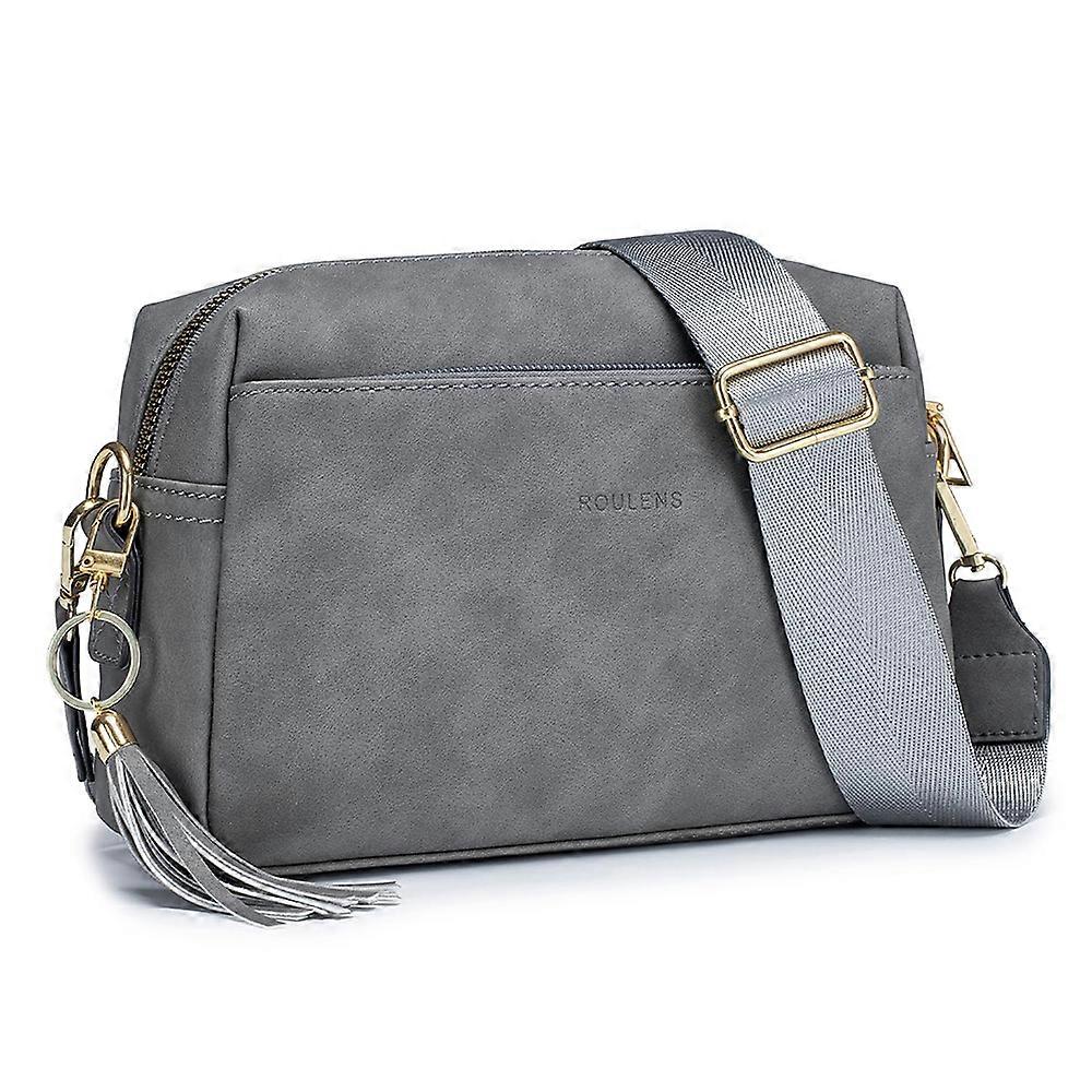 Vegan leather crossbody shoulder bag with three zippered compartments, top handle with card slots, adjustable, removable shoulder strap