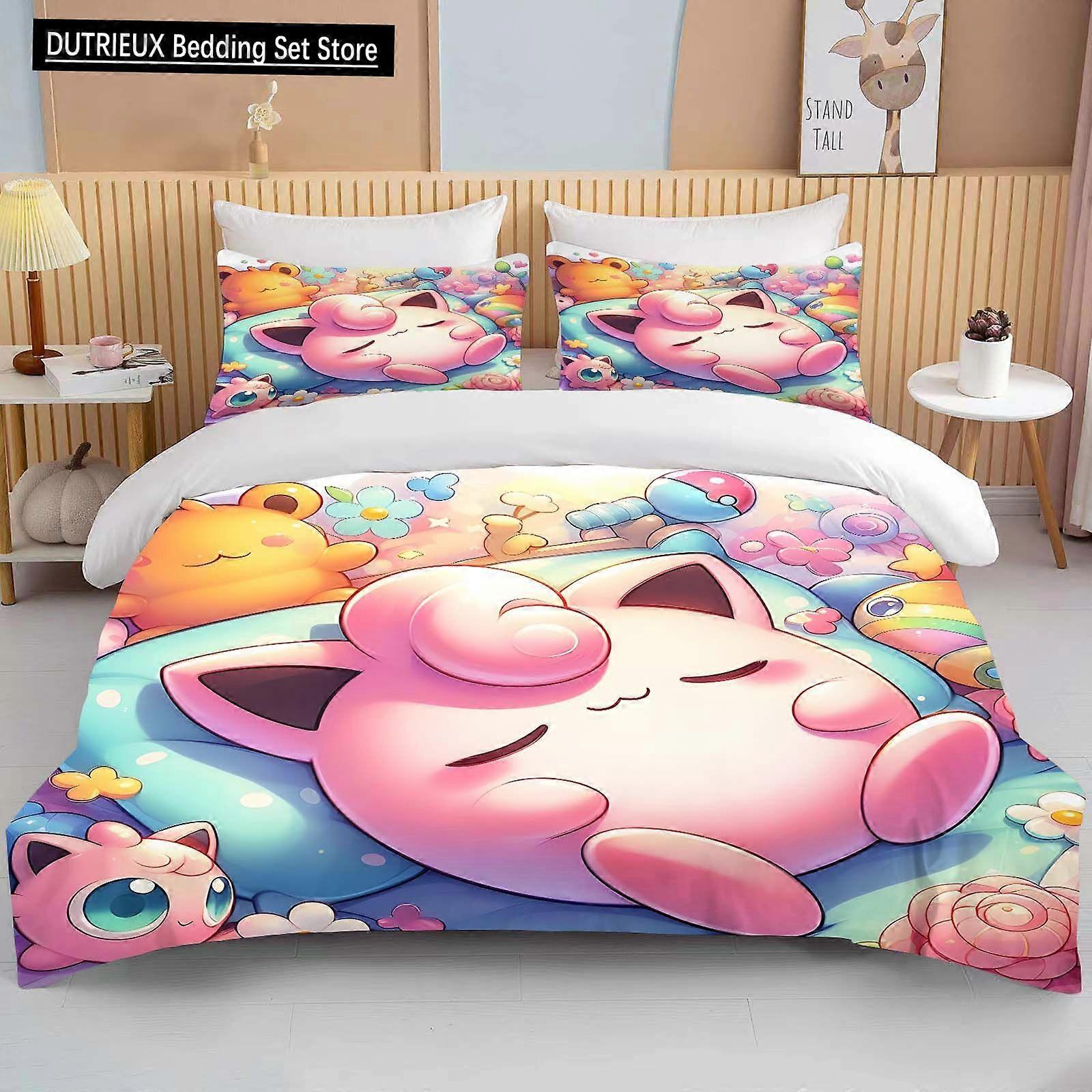 v2292 Lakan Storlekar Jigglypuff Tryck Rosa Sängkläder Set Påslakan Påslakan Örngott Sängkläder Sängkläder för vuxna och barn Lyxigt 3-delat sängkläder