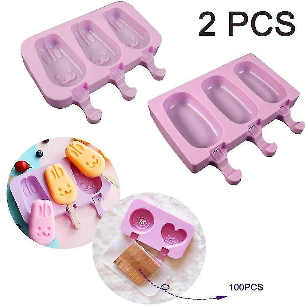2pcs Ice Molds Silicone Ice Molds With 100 Wood Popsicle Sticks Lid