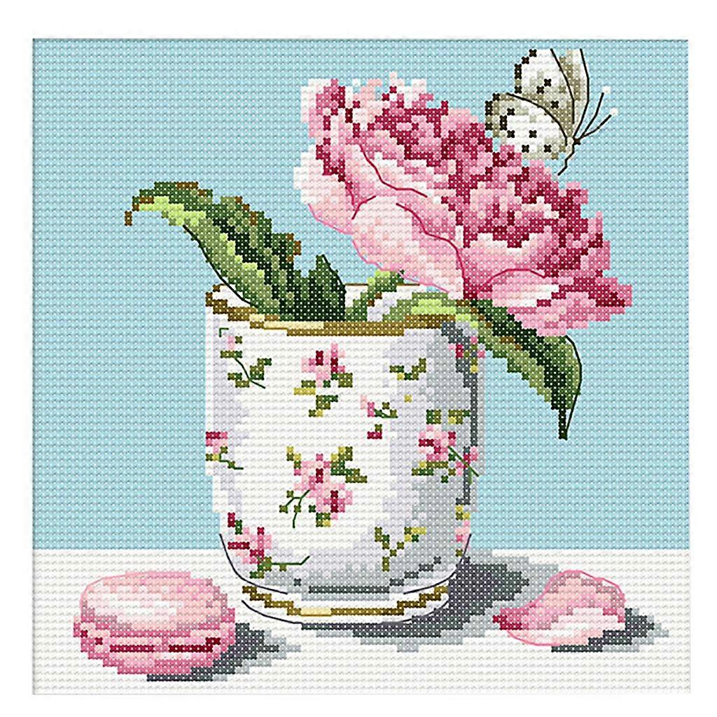 Flower Stamped Cross Stitch Kits Dimensions for Beginners DIY 21 x 21cm 14CT
