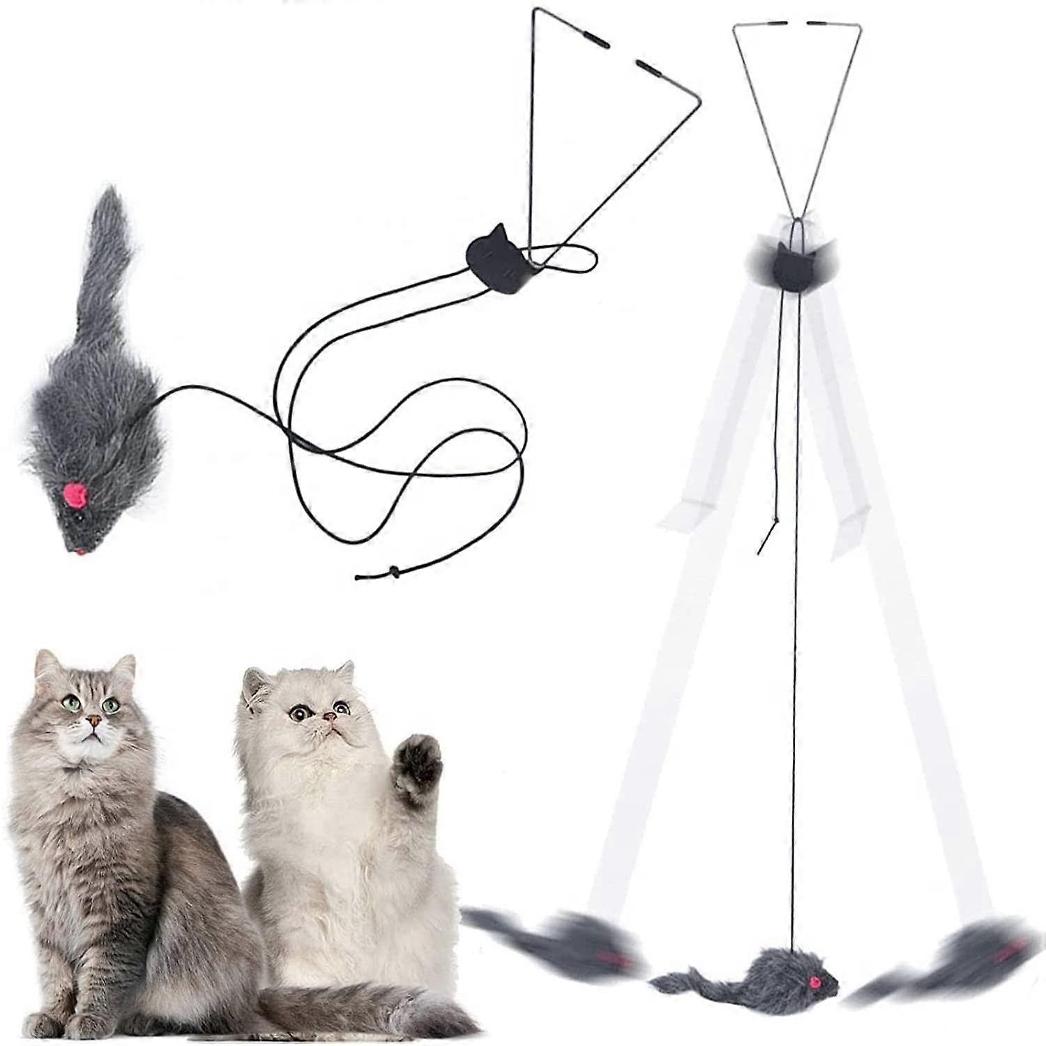 Two-Piece Cat Feather Toys, Feather Wand Toy Set for Cats, Interactive Cat Toy, Multi-Color