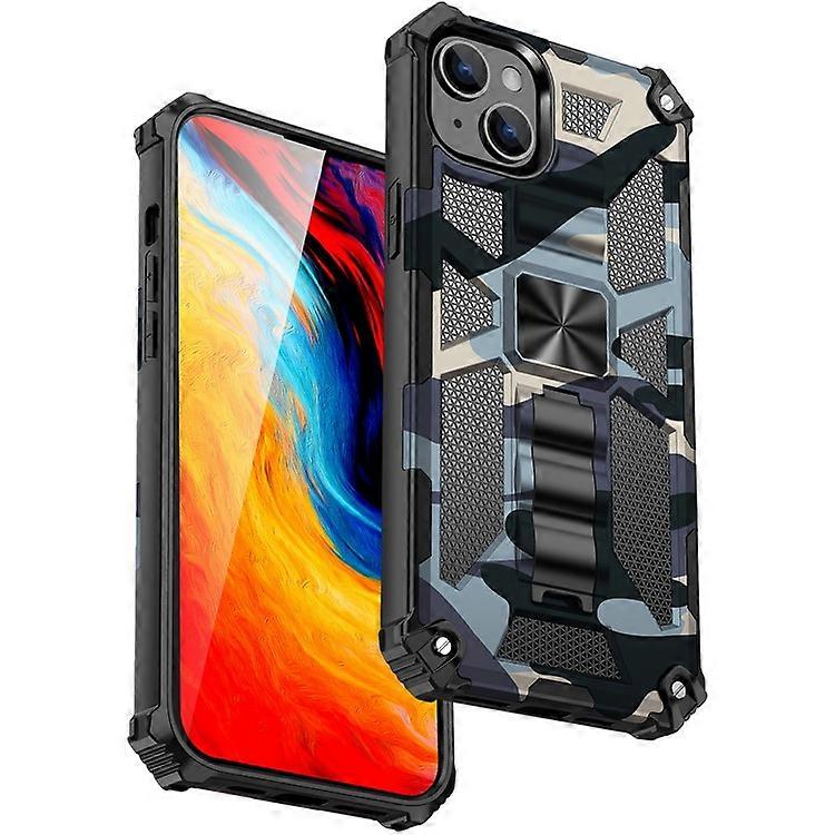Compatible For iPhone 15 Case Shockproof Camouflage Kickstand Phone Back Shell Cover