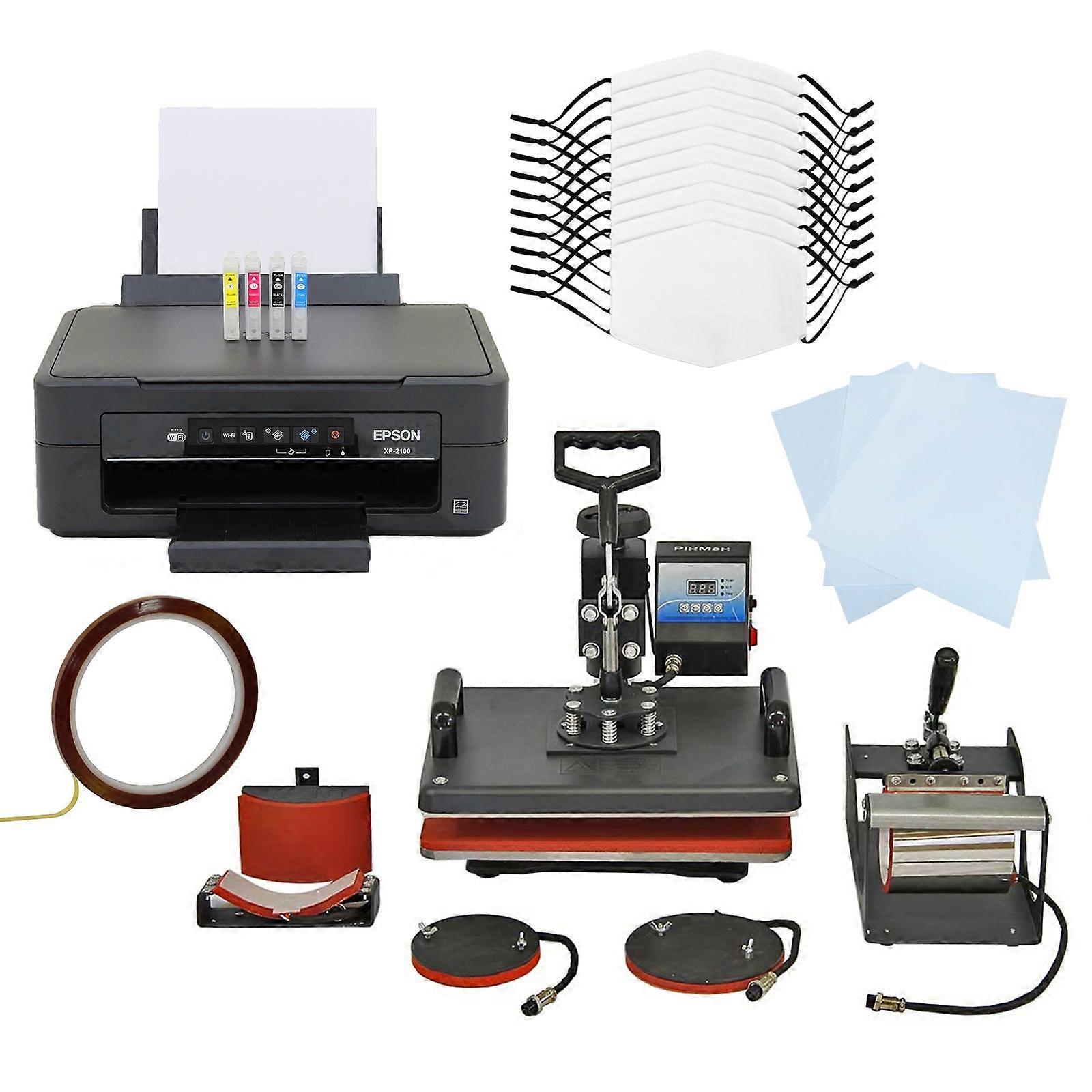 Heat Press Machine 5 in 1 / 10 Blank Face Masks Sublimation / Printer Transfer Bundle 5 Layer Filter