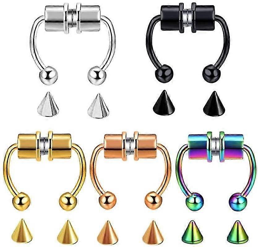 5個ステンレス鋼マグネット偽の中隔の鼻の輪フープイヤリング馬蹄リング