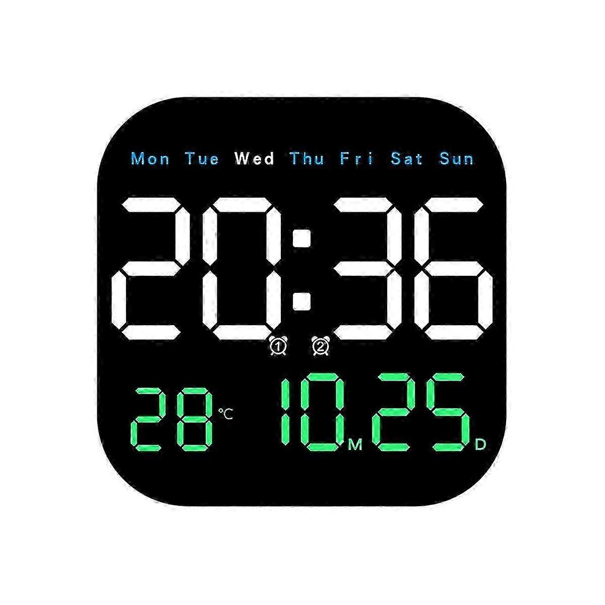 Digital Wall Clocks Temperature Date Week Dispaly Electronic Table Clock 12/24H Wall-Mounted LED Alarm Clock Remote,A