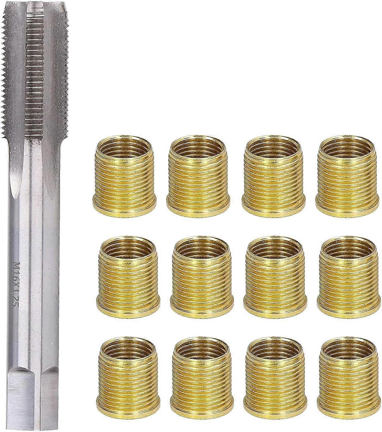 Spark Plug Thread Hole Repair Tools, 12pcs M14 X 1.25 Threaded Inserts, One M16 X 1.25 Threaded Tap, Suitable for Repairing 16MM X 1.25MM Threaded Sp