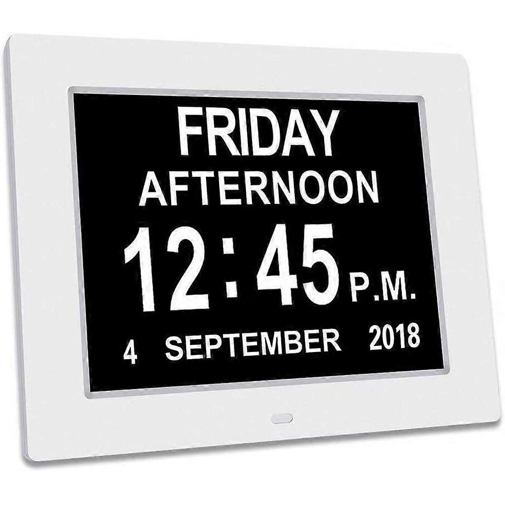 Digital Clock for Elderly, High Resolution Screen Extra Large Display Calendar Clock with Non-Abbreviated Day & Month, Multiple Alarms, Auto Dimmer