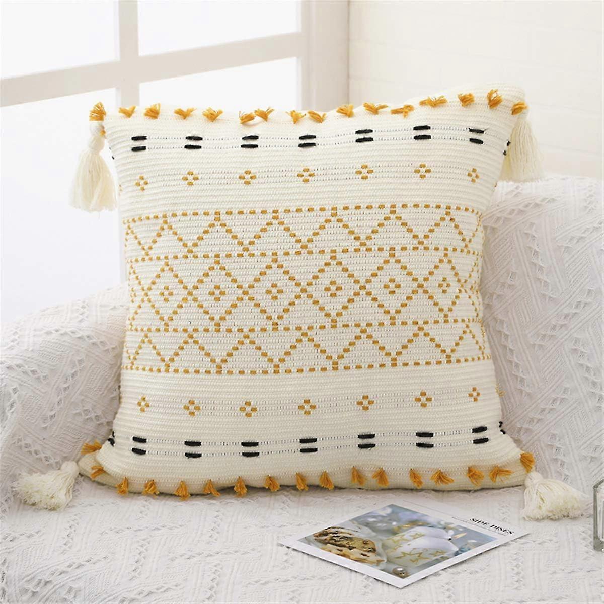 Luxurious Feel Bohemian Style Pillow Covers, Textured Farmhouse Decor With Geometric Design And Hidden Zipper, High Quality Cotton Pillows For A