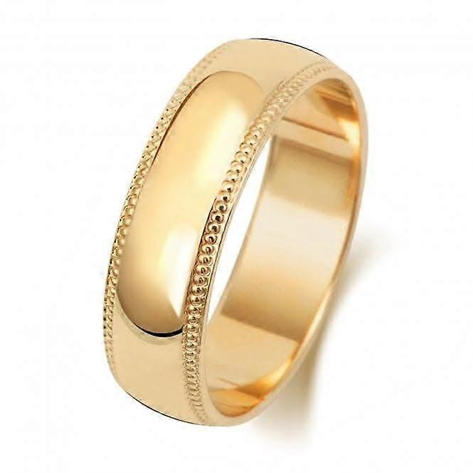 Wedding Band 9K D Shape Millgrain 6mm-1.8 Wedding Ring W186H