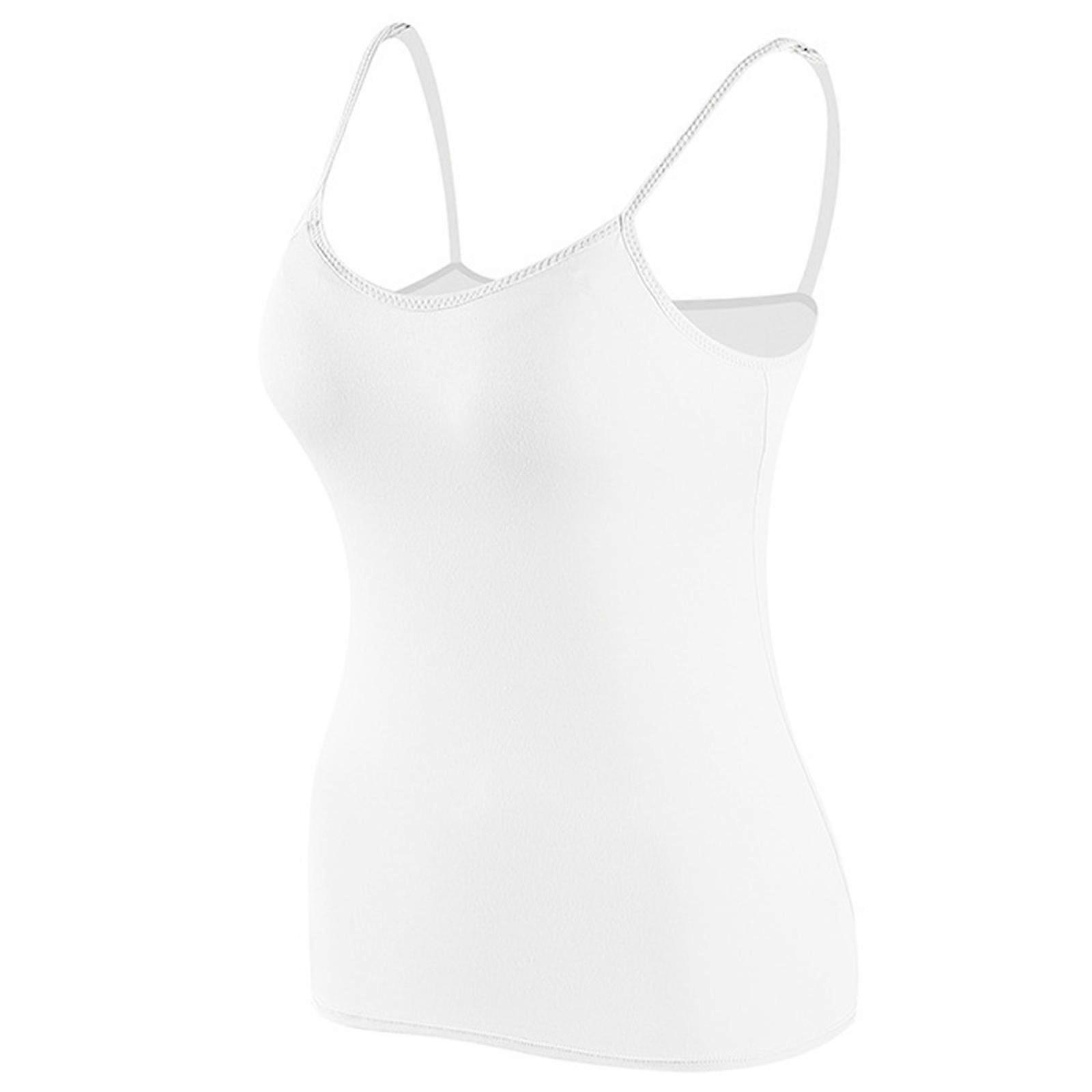 Ladies Adjustable Spaghetti Strap Tanks Top with Built-in Shelf Bra Casual Base Layer Camisole Casual Outfits White XL