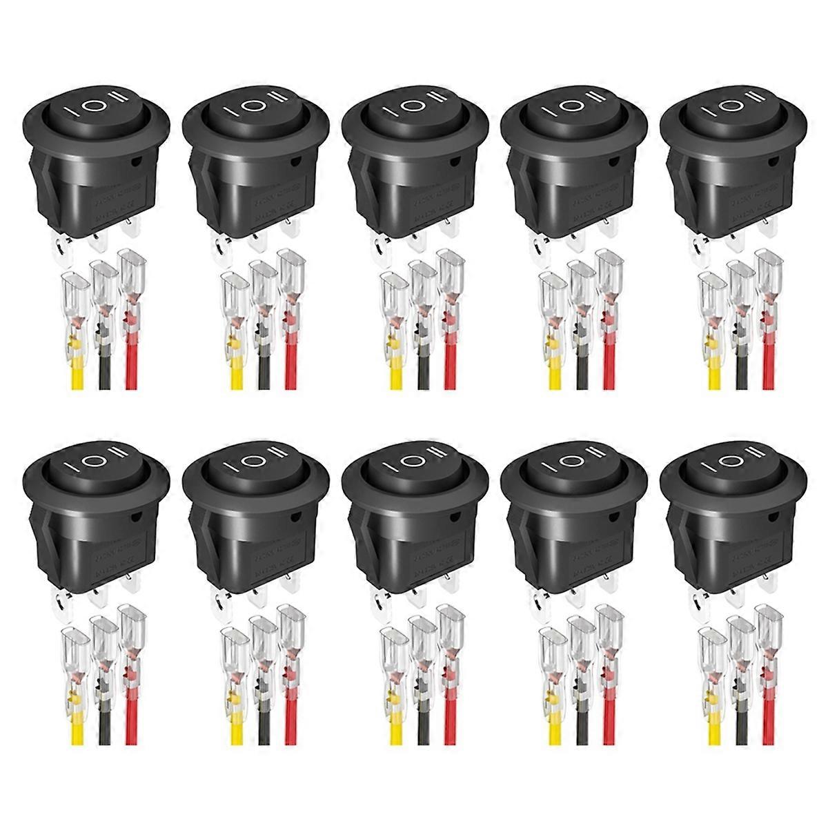 10PCS Round KCD1 Rocker Switch 12V 3 Pin 3 Position on Off on DC Circle Toggle Switch with Wires for
