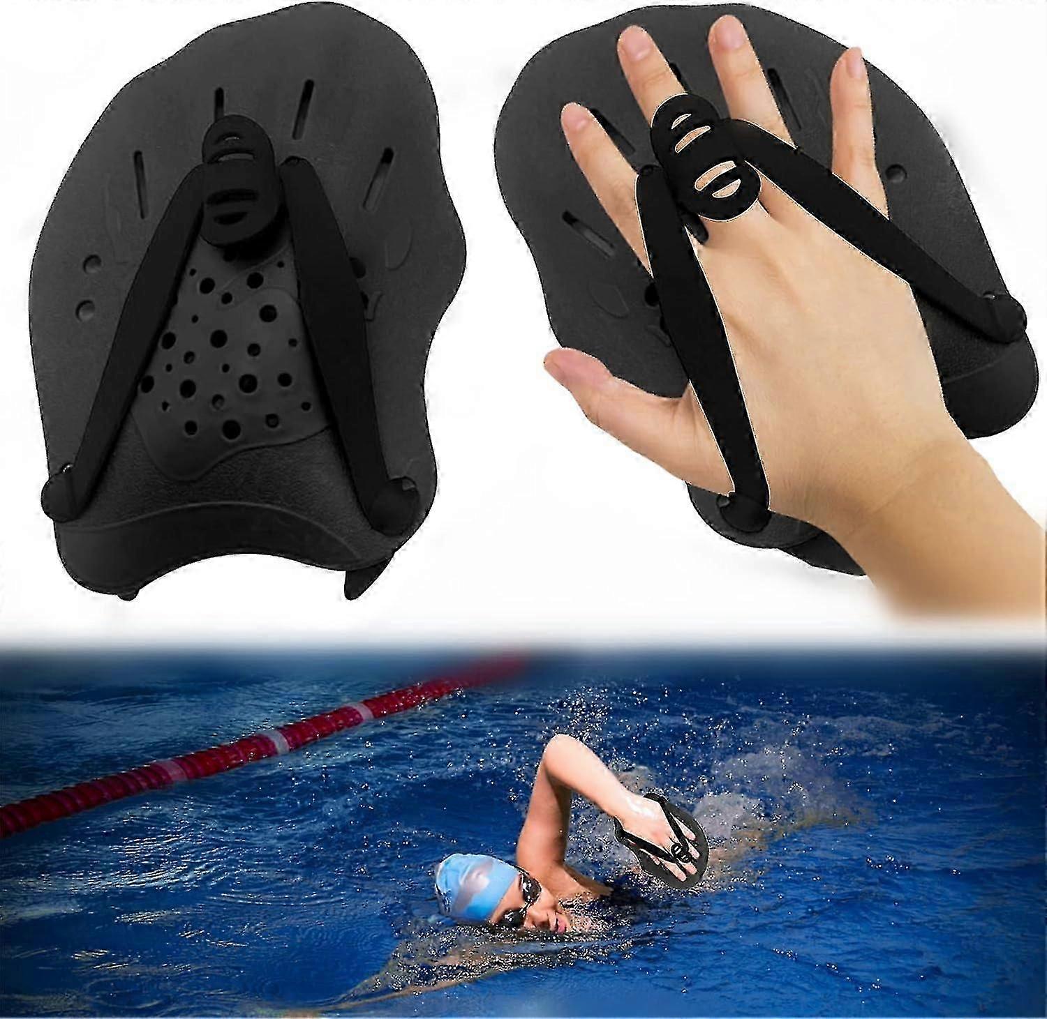 1 Pair Hand Paddles for Swimming Swim Paddles with Adjustable Straps Power Strength Training Aid Pool Exercise Equipment Accessories