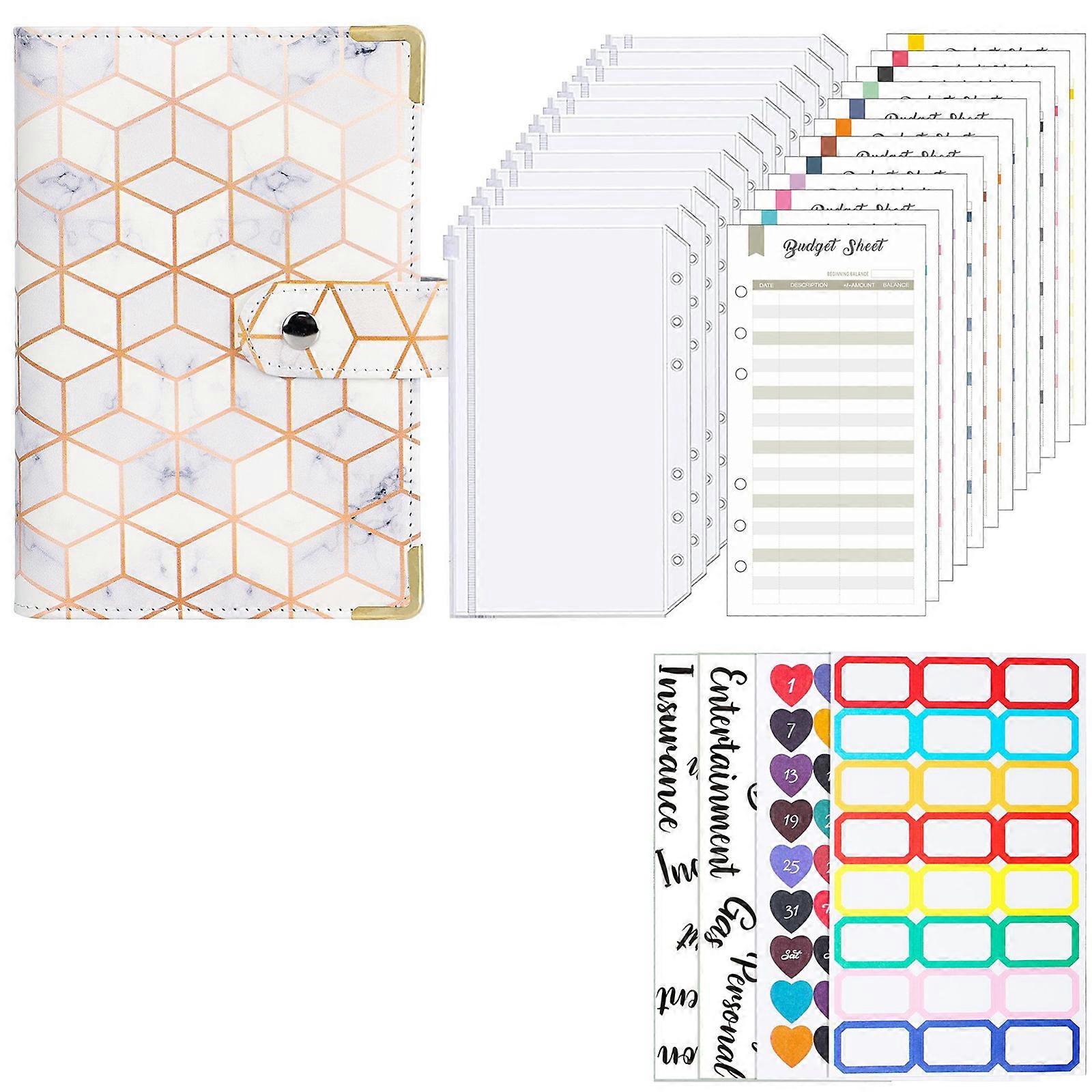 Leder Budget Binder Planer Set zum Geldsparen, Journal Marmor Goldrand weiß