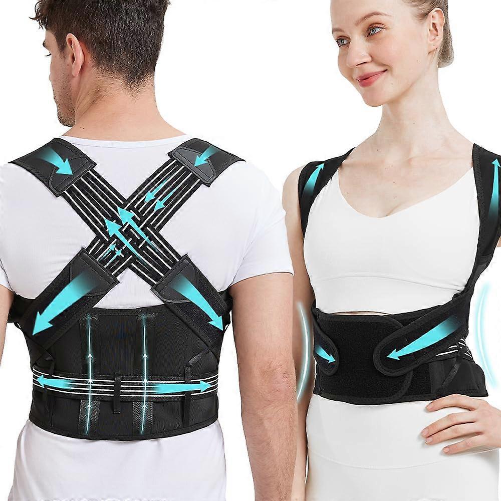 Back Brace Posture Corrector Adjustable Straps Large Size For Upper And Lower Back Pain Relief