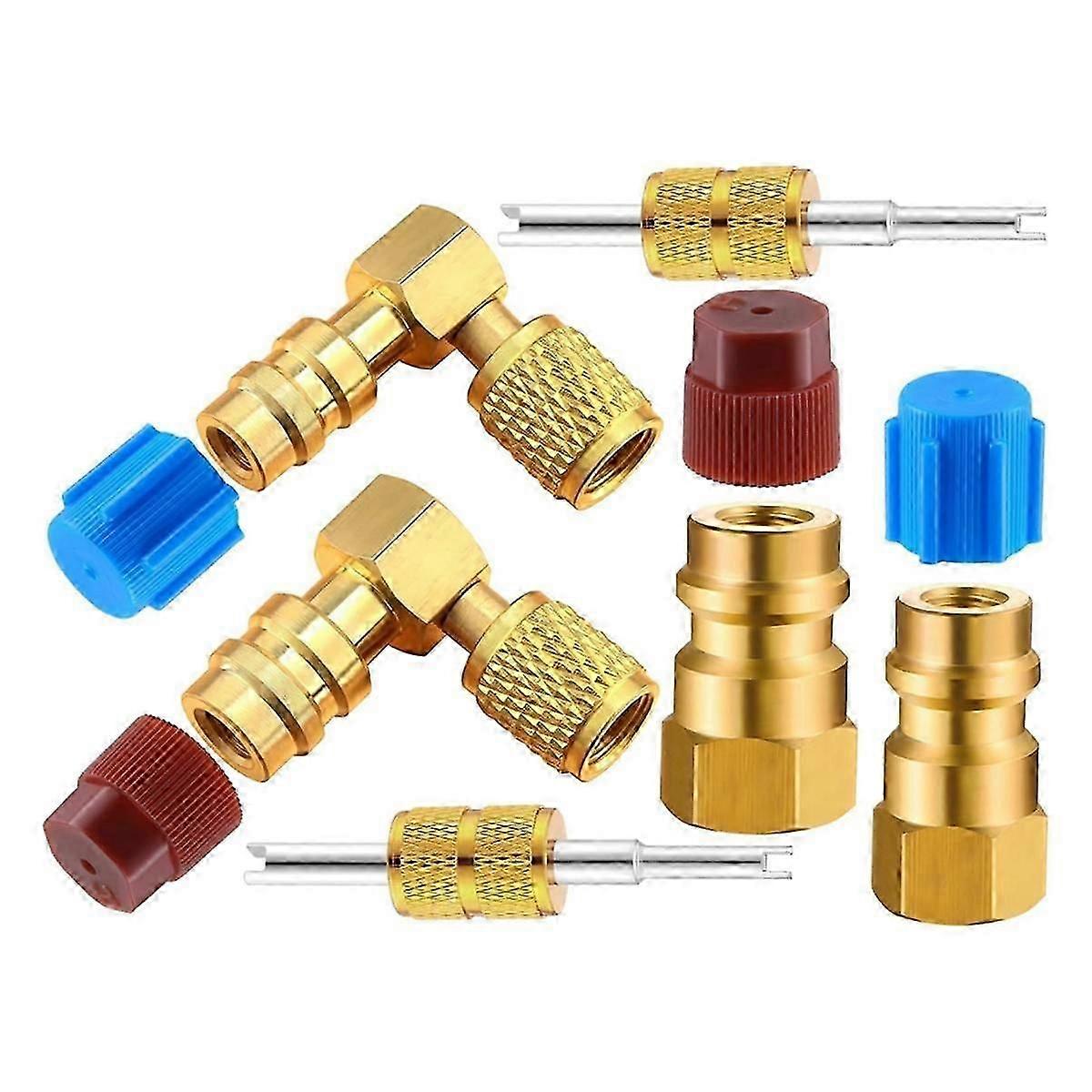 R12 to R134A AC Fitting Conversion Adapter Kit, Quick Coupler Valve A/C 90 Port Retrofit Adapter H