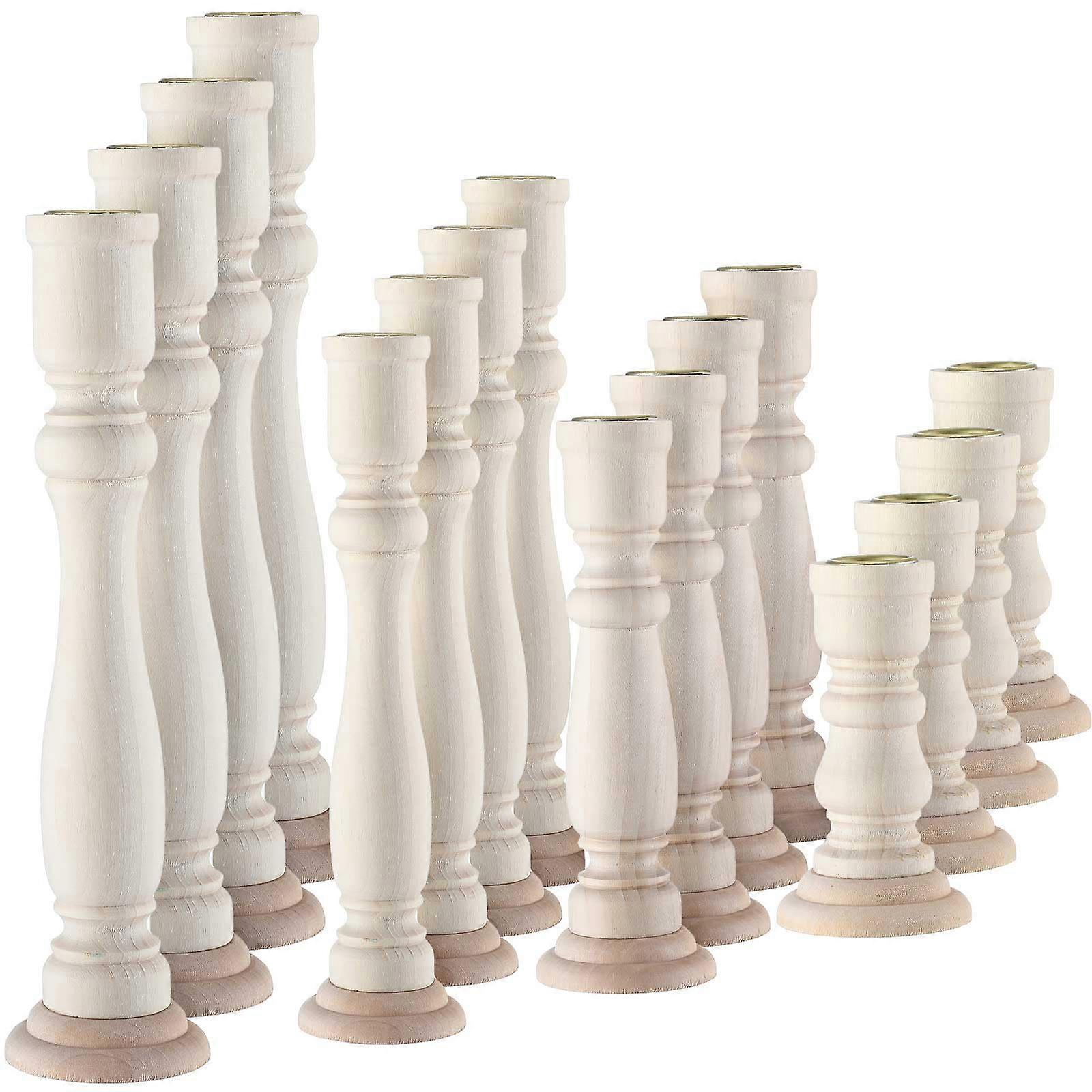 16 Pcs Rustic Wooden Candle Holders Set for Fireplace Dining Table Centerpiece