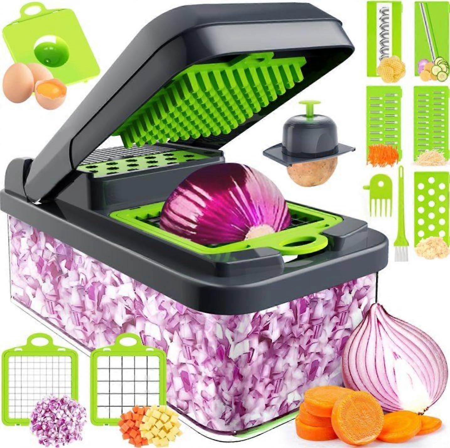 15-in-1 Vegetable Chopper 7-Blade With Container Veggie Cutter For Salad Potatoes Carrots Garlic Green