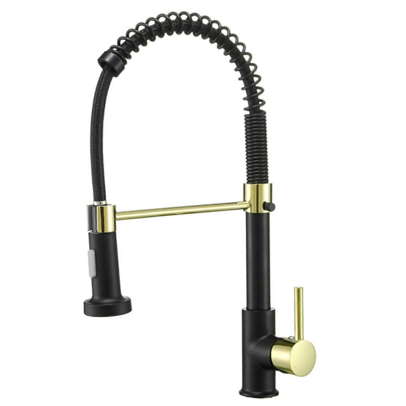 Pull Down Kitchen High-Arc Single Handle Spring Kitchen Sink Faucet with 2 Function Sprayer, Gold(Black Gold)