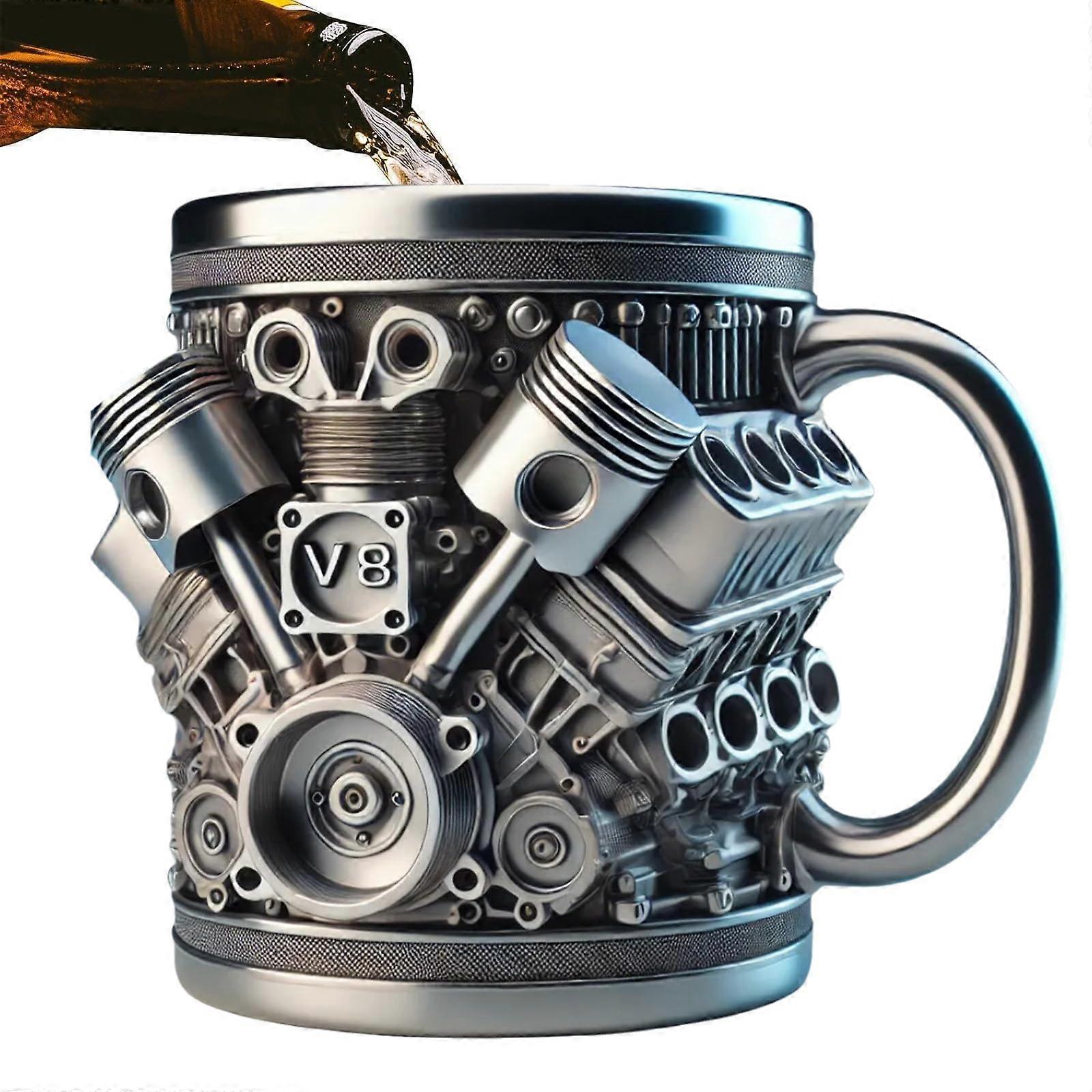 Graddi V-Maxx Mug, V6 V8 Engine Stainless Steel Cup – 3D Retro Design, Double-Wall Insulated, Car Enthusiast Gift
