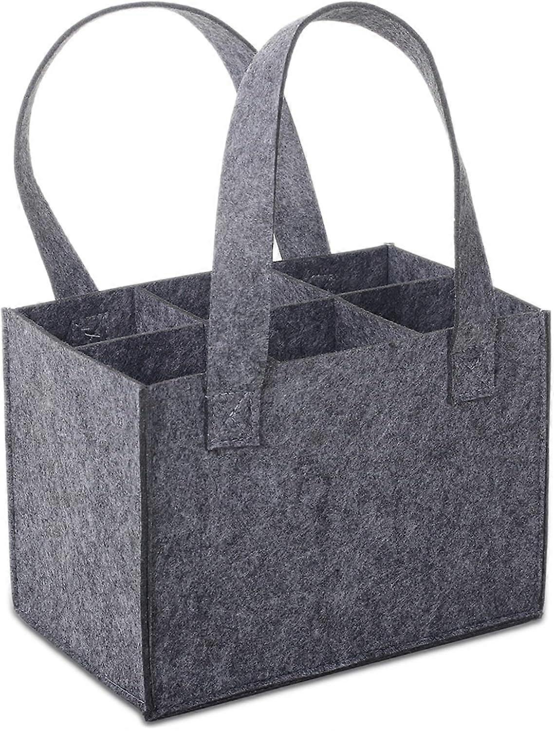 Felt Wine Bottle Bag Wine Bottle Carrier Basket Polyester Carrying Felt Bottlebag Bottle Bag for 6 Beer Bottles, with Handle 25x18x16 CM Gray