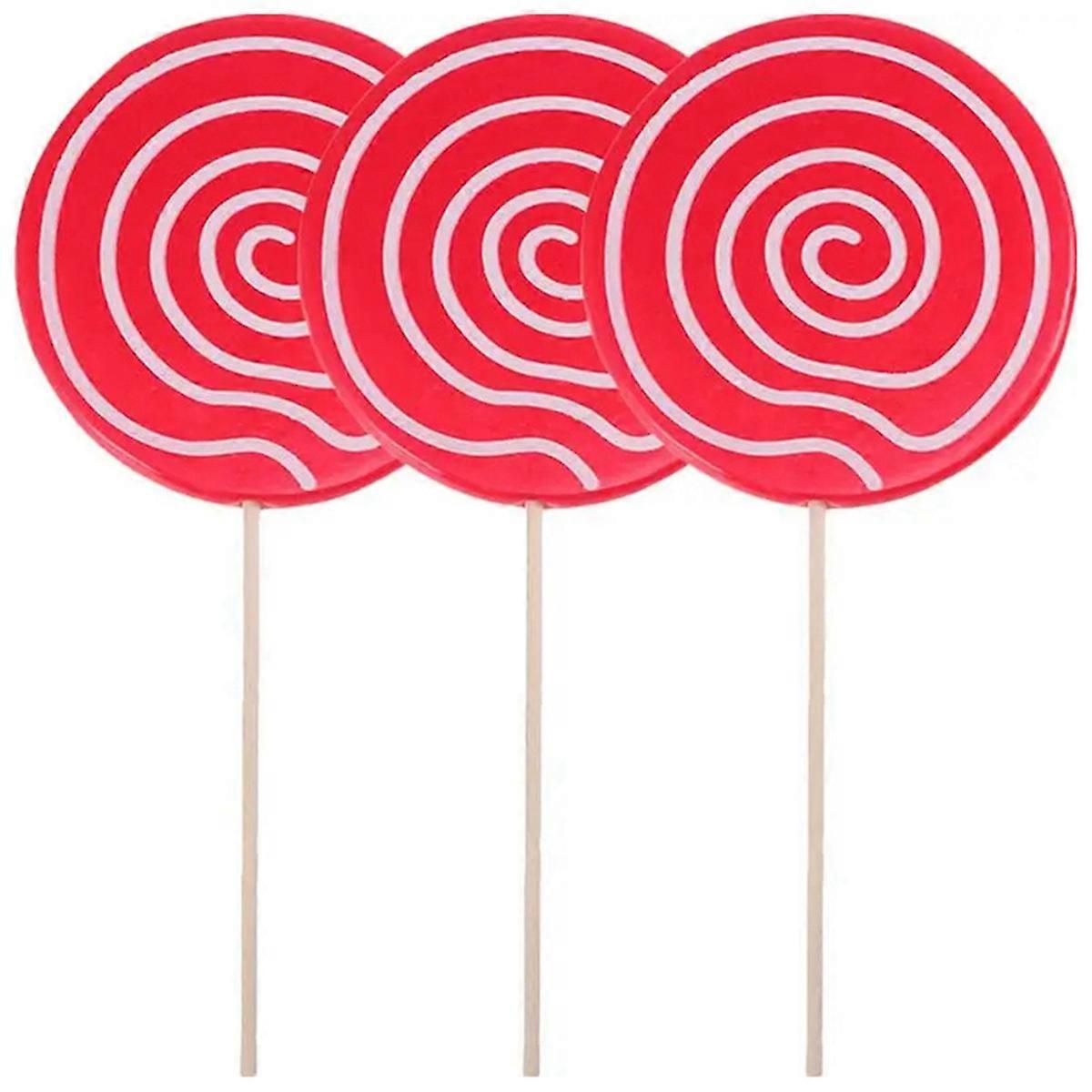 3Pcs Simulated Lollipop Prop Fake Lollipop Model,Red