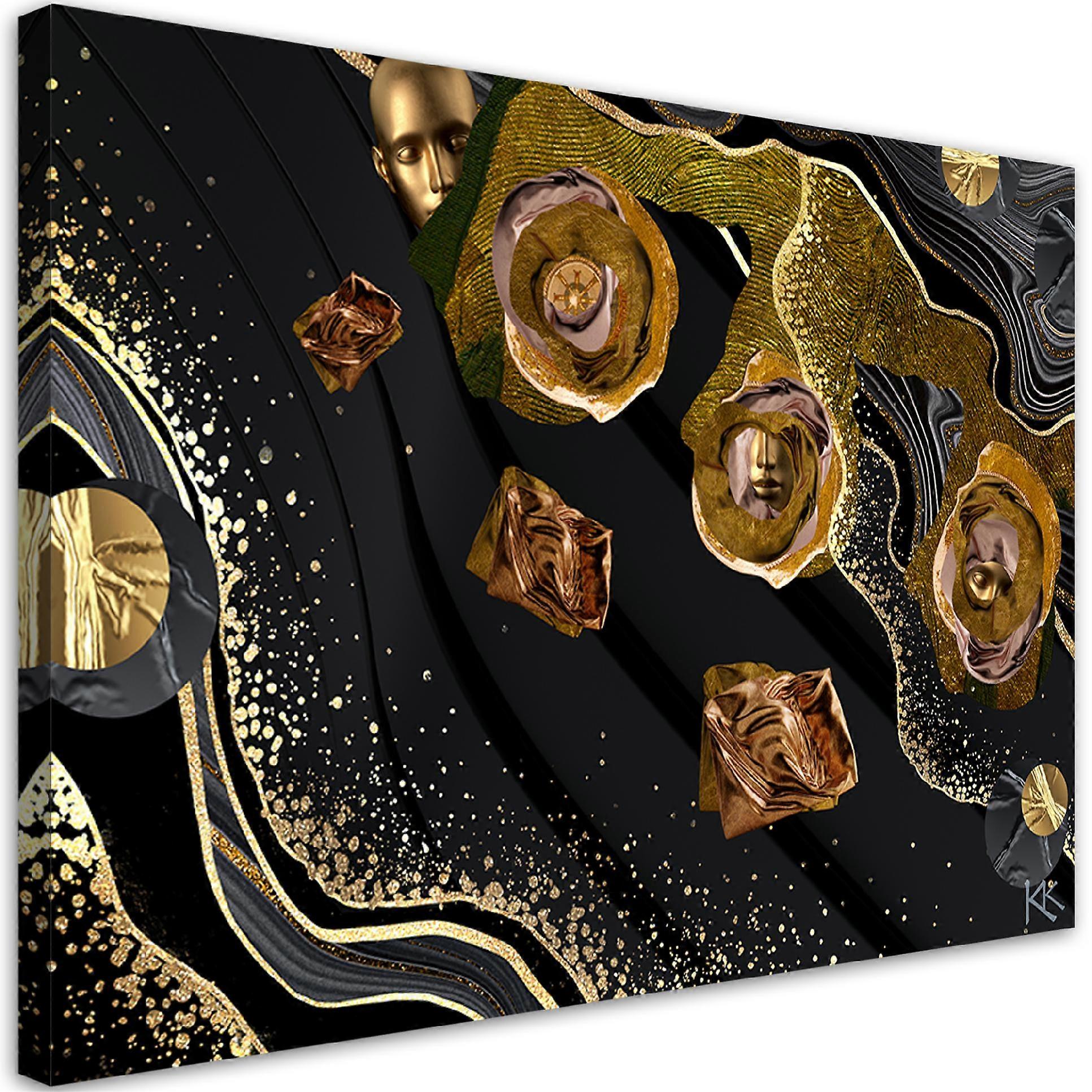 Imprimare pe pânză, Chipuri aurii abstracte - 120x80