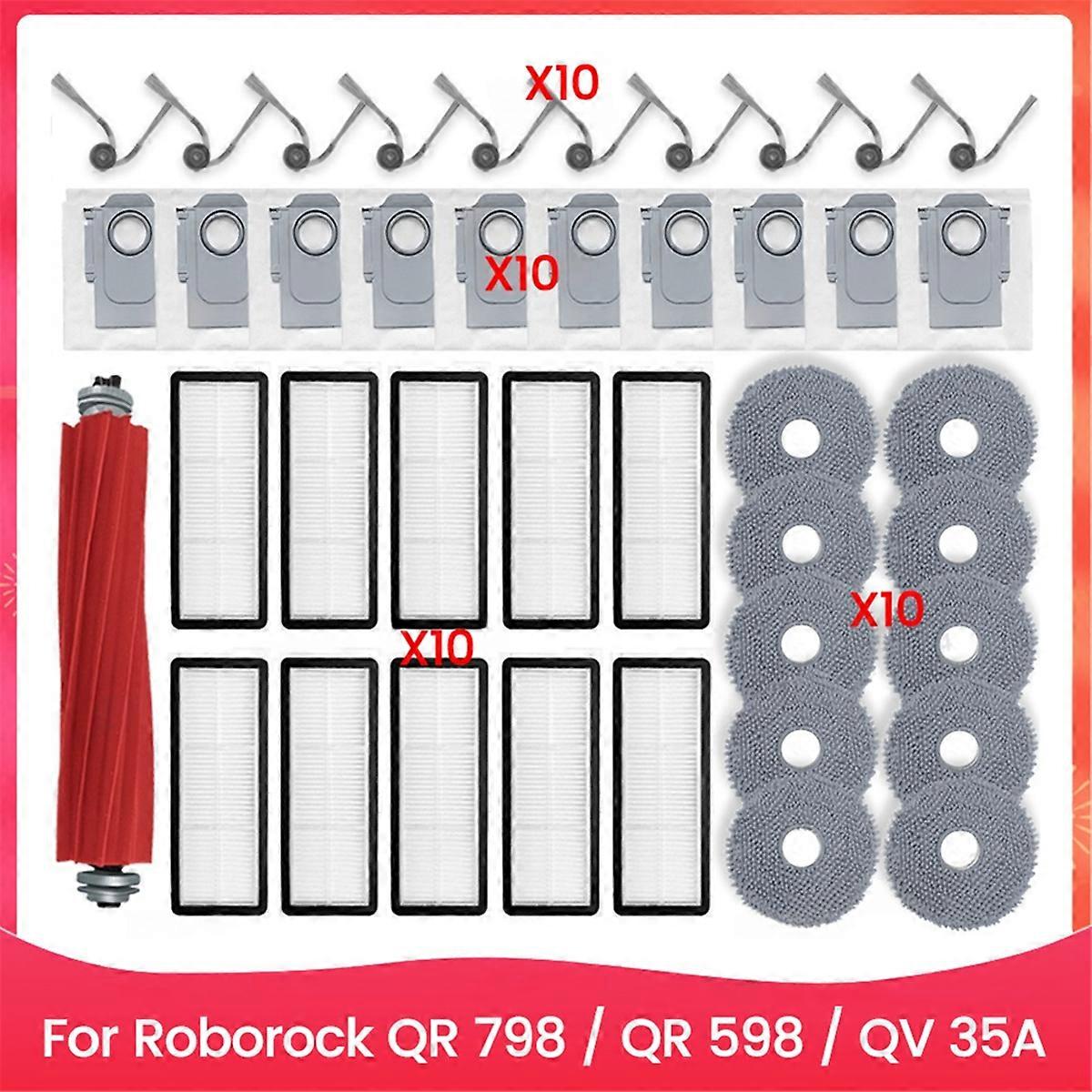For Roborock QR 798 / QR 598 / QV 35A Robot Vacuum Cleaner Main Roller Side Brush HEPA Filter Mop Cl