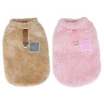 2 Pack Dog Sweater with Harness Ring, Fleece Warm Puppy Sweaters, Winter Pet Clothes, Outfits Apparel with Leash Hole (Pink+Brown)