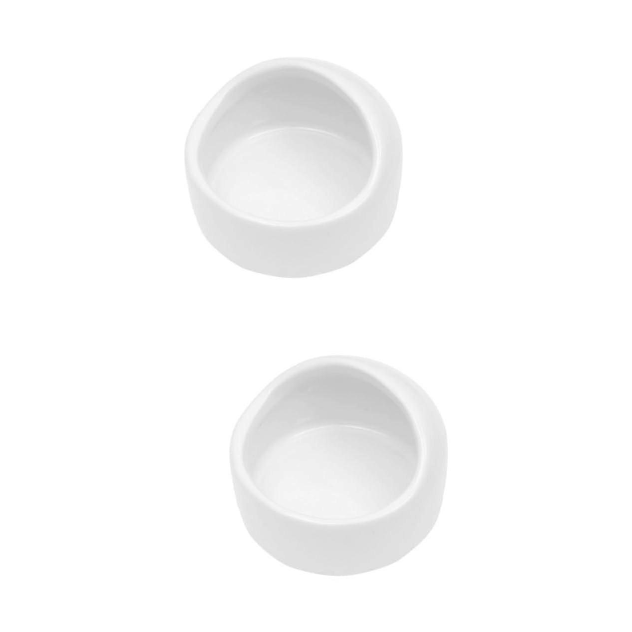 White Ceramic Hamster Bowl Set of 2 Small Tilted Chew Bowls for Hamsters Gerbils Guinea Pigs 4 Inch