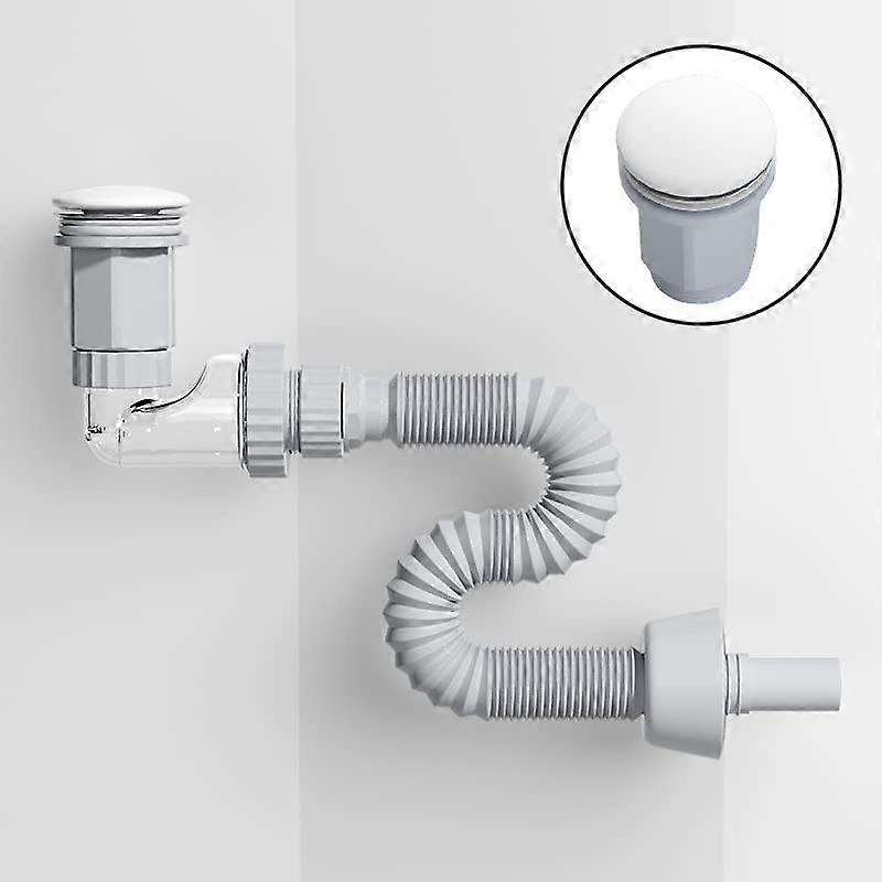 Bathroom Sink Drain (Ceramic drain Stopper Kit with Flexible Expandable P-Trap Sink Drain Pipe)