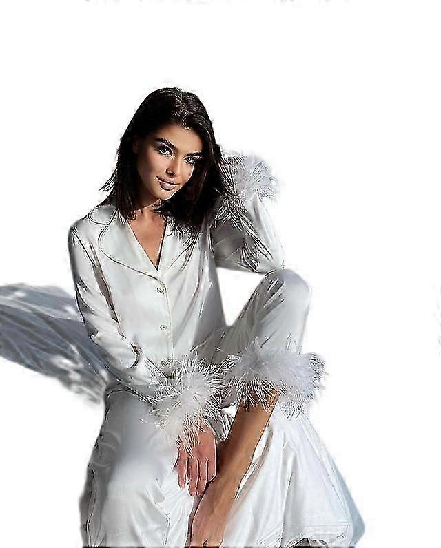 المرأة بدلة بلون سادة ، أعلى طية صدر السترة ، السراويل الريش ، قطعتين بيجامة مجموعة