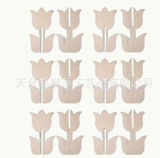 12 Sets Unfinished Wooden Tulips Cutouts Paintable 3D Spring Flower Wood Slices Ornaments Tulips Shaped Craft Table Signs for Painting Projects