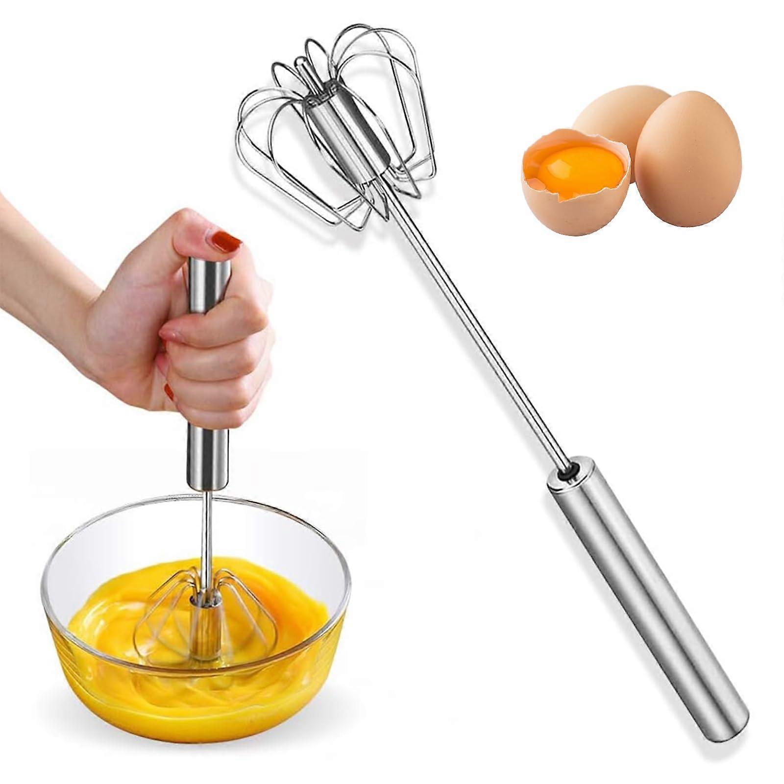 Egg Beater, 12 Inch SemiAutomatic Stainless Steel Whisk, Rotating Push Mixer, Simple Automatic Whisk, for Cooking and Baking Whisk Tools