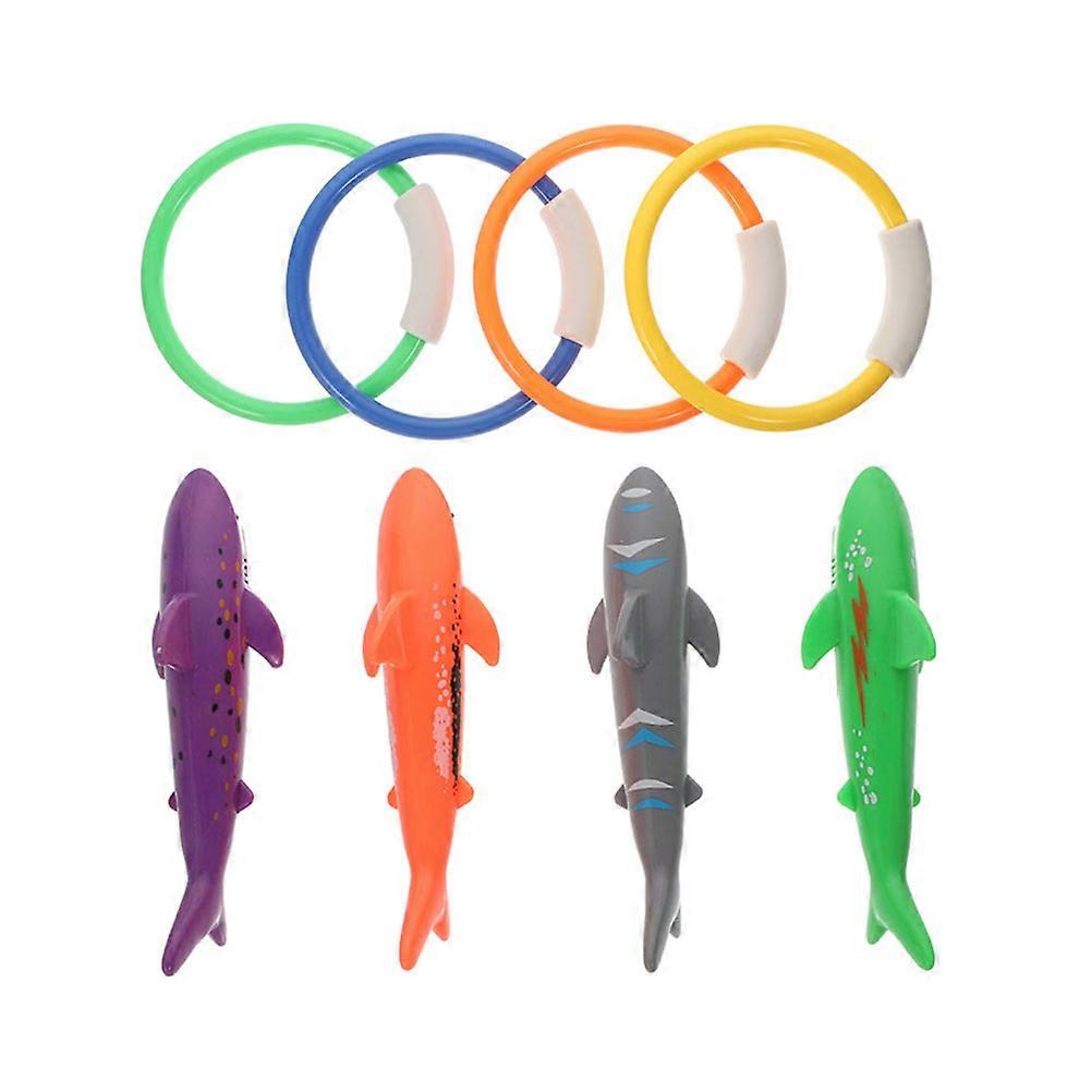 Diving Rings and Sharks Set for Pool Fun, Swimming Practice and Underwater Games, Random Color