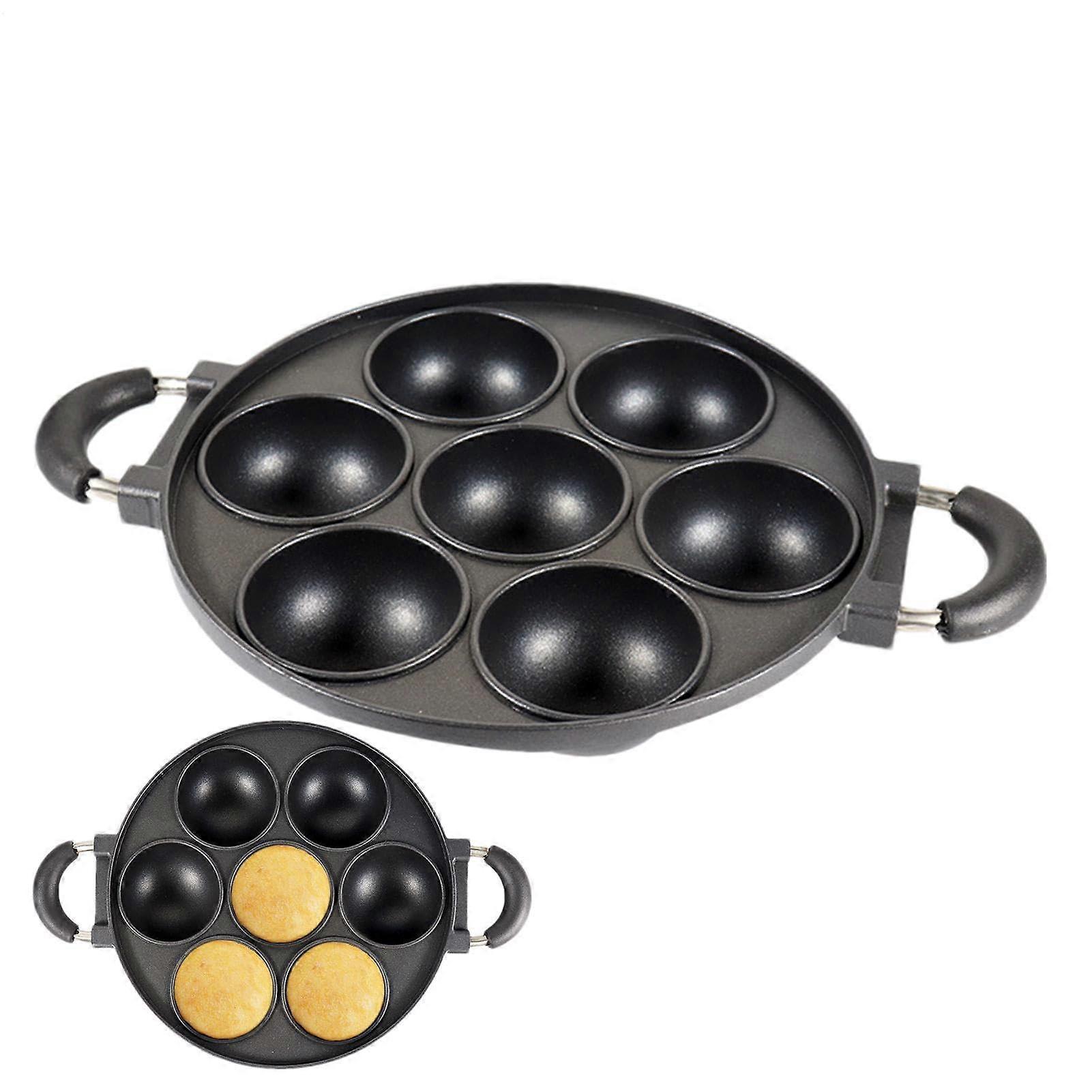 Cast Iron Muffin Baking Mould 7Hole Cast Iron Takoyaki Pan Pancake Maker NonStick Muffin Mould with Handle Pancake Pan Cupcake Pan for Grill, Oven